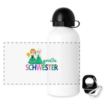 große Schwester Mädchen Blumenstrauß - Panorama Trinkflasche mit Deckel 500 ml - Weiß - Vorne