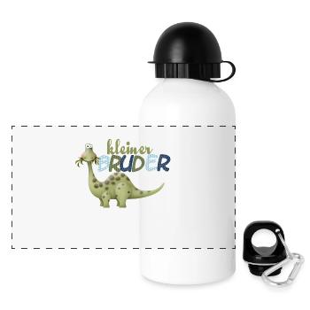 kleiner Bruder Dinosaurier - Panorama Trinkflasche mit Deckel 500 ml - Weiß - Vorne