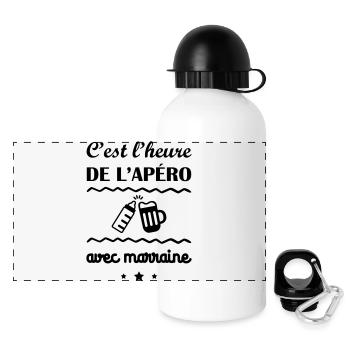 C'est l'heure, marraine, cadeau de naissance - Gourde panoramique avec couvercle 500 ml - blanc - Devant