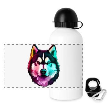 Wolf Husky Hund - Panorama Trinkflasche mit Deckel 500 ml - Weiß - Vorne