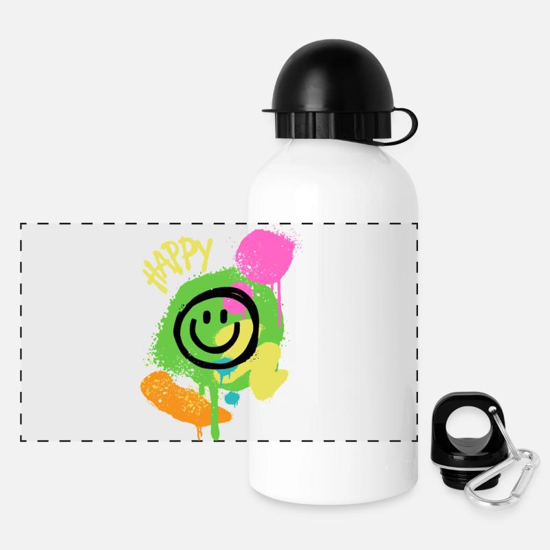 Graffiti Happy Smiley Éclaboussures de Couleur - Gourde panoramique avec couvercle 500 ml - blanc