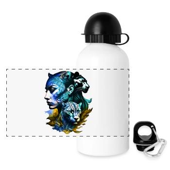 Léopard au visage féminin légendaire - Gourde panoramique avec couvercle 500 ml - blanc - Devant
