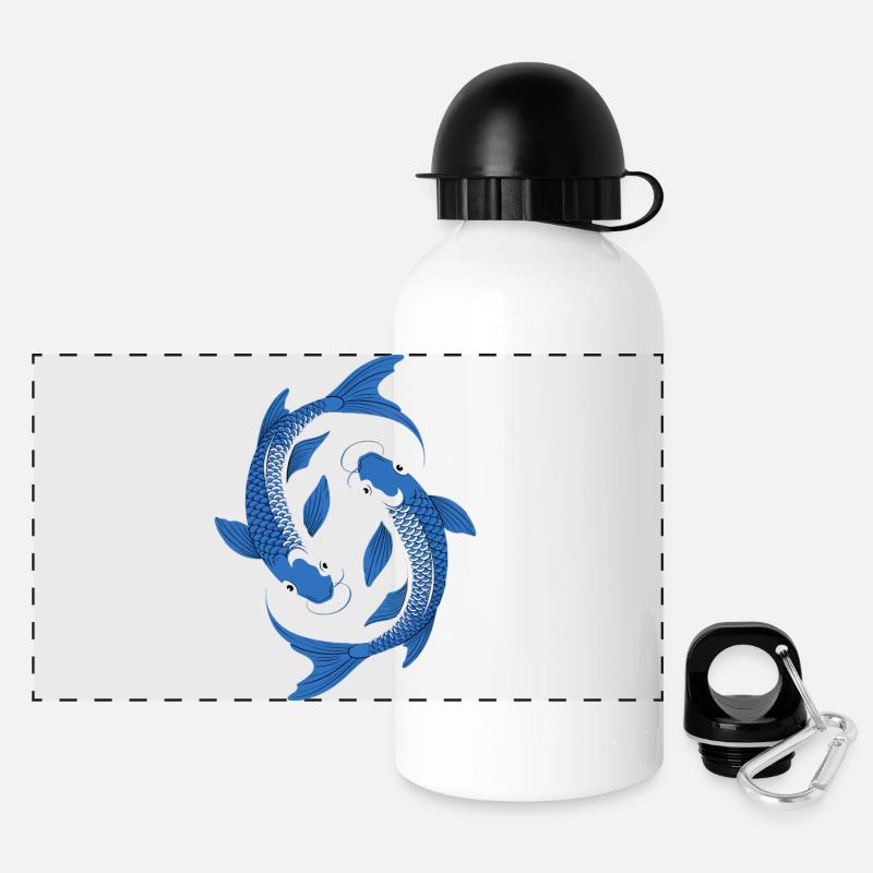 Blue Koi Circle Art - Panoramic Thermal Bottle with Lid 500 ml - white