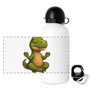 Dino T-Rex Dinosaur Yoga Meditation Relax - Panoramic Thermal Bottle with Lid 500 ml - white - Front