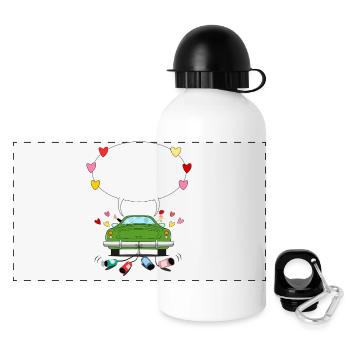 Voiture de mariage avec bulle de dialogue en vert - Gourde panoramique avec couvercle 500 ml - blanc - Devant