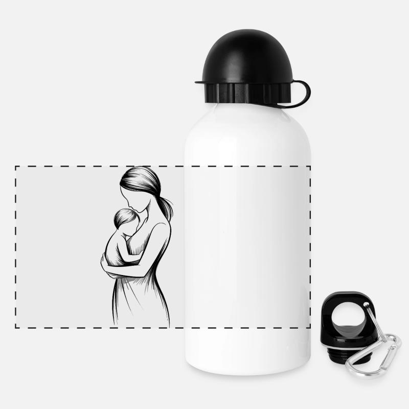 Black and White Mother-Child Silhouette - Panoramic Thermal Bottle with Lid 500 ml - white