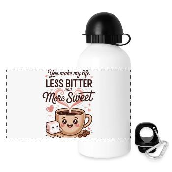 Du machst mein Leben weniger bitter - Freundschaftszitat - Panorama Trinkflasche mit Deckel 500 ml - Weiß - Vorne