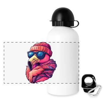 Cool Flamingo Winter Streetwear portant des lunettes de soleil - Gourde panoramique avec couvercle 500 ml - blanc - Devant