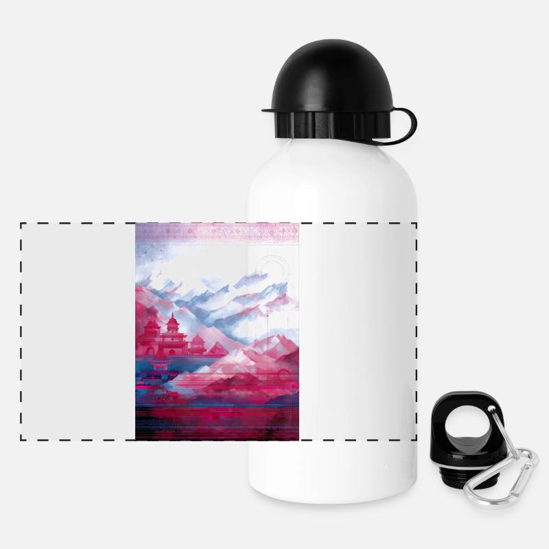 Psy-Art | Temples in the Himalayas - Panoramic Thermal Bottle with Lid 500 ml - white
