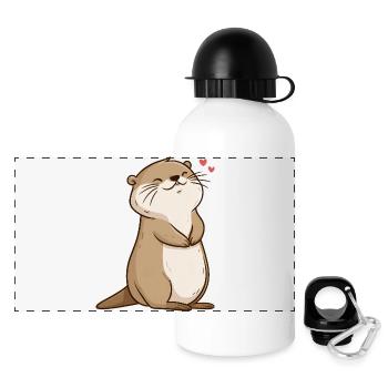 Petite loutre kawaii – Animal calme et mignon - Gourde panoramique avec couvercle 500 ml - blanc - Devant