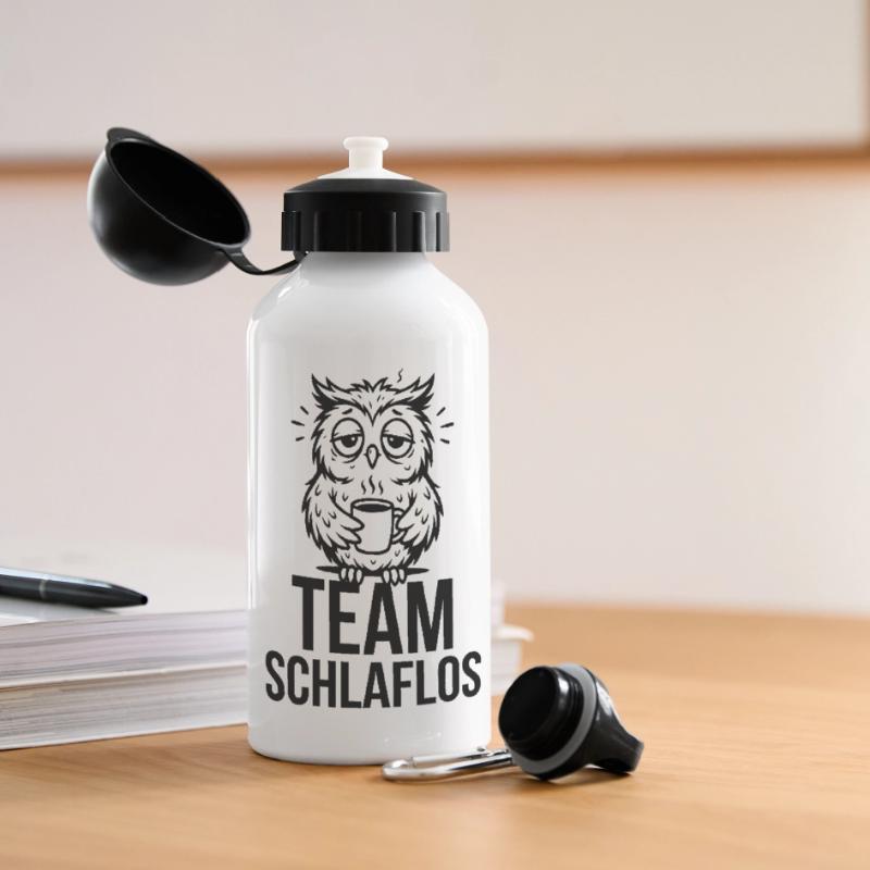 Team Schlaflos – Müde Eule Panorama Trinkflasche mit Deckel 500 ml