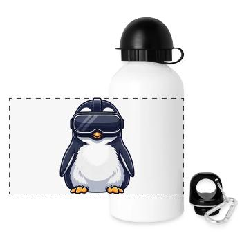 Cute Penguin Tawny Owl Gamer Cartoon VR Gamer - Panoramic Thermal Bottle with Lid 500 ml - white - Front