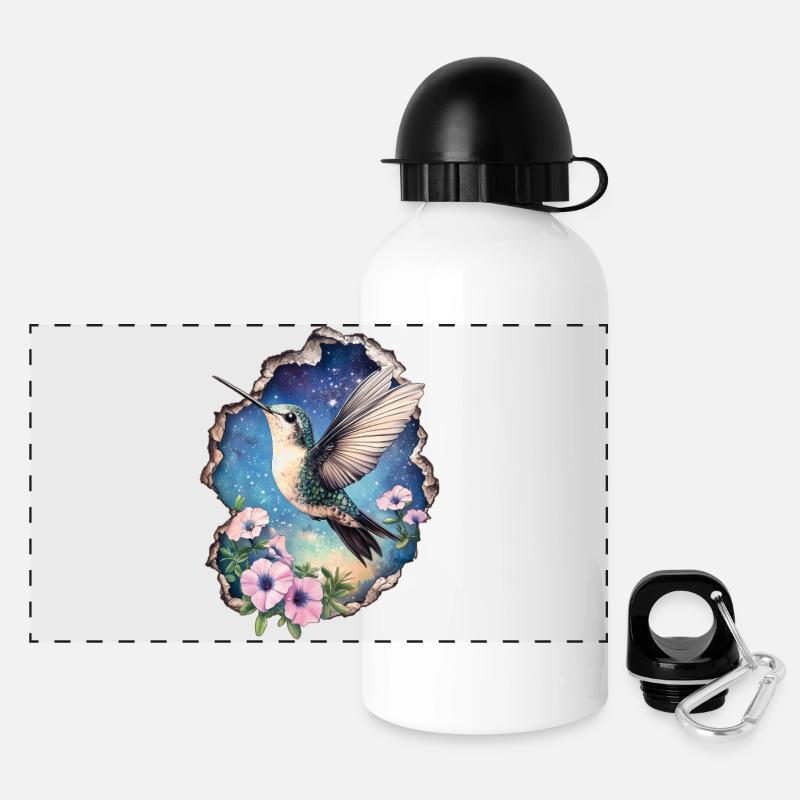 Hummingbird with flowers - Panoramic Thermal Bottle with Lid 500 ml - white