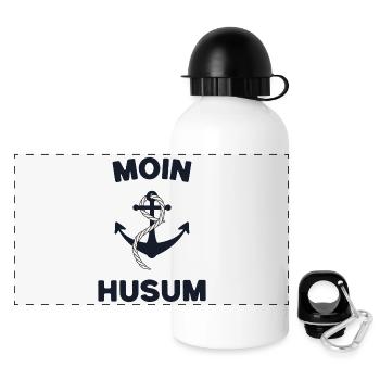 Moin Husum – Maritimes Anker-Design - Panorama Trinkflasche mit Deckel 500 ml - Weiß - Vorne