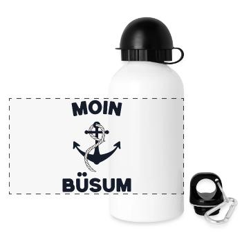 Moin Büsum – Maritimes Anker-Design - Panorama Trinkflasche mit Deckel 500 ml - Weiß - Vorne