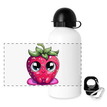 Kawaii Strawberry Face Face Face - Panoramic Thermal Bottle with Lid 500 ml - white - Front