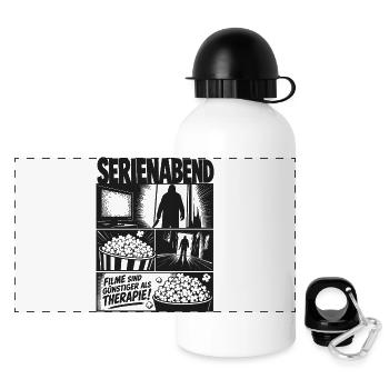 Serienabend Filme Günstiger als Therapie - Panorama Trinkflasche mit Deckel 500 ml - Weiß - Vorne