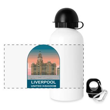 Liverpool UK Vintage Travel Poster Art - Panoramic Thermal Bottle with Lid 500 ml - white - Front
