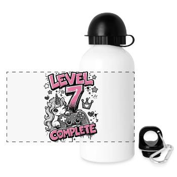 Level 7 Vollendet - Einhorn Controller - Panorama Trinkflasche mit Deckel 500 ml - Weiß - Vorne