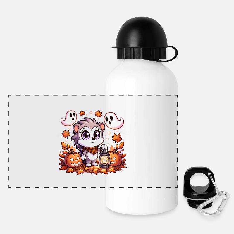 Halloween hedgehog with cute ghosts - Panoramic Thermal Bottle with Lid 500 ml - white
