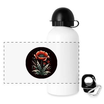 Pavot, Fleur, Rouge, Naturel - Gourde panoramique avec couvercle 500 ml - blanc - Devant