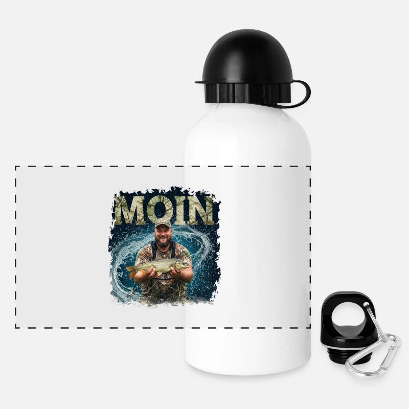 Moin Anglerglück - Gourde panoramique avec couvercle 500 ml - blanc