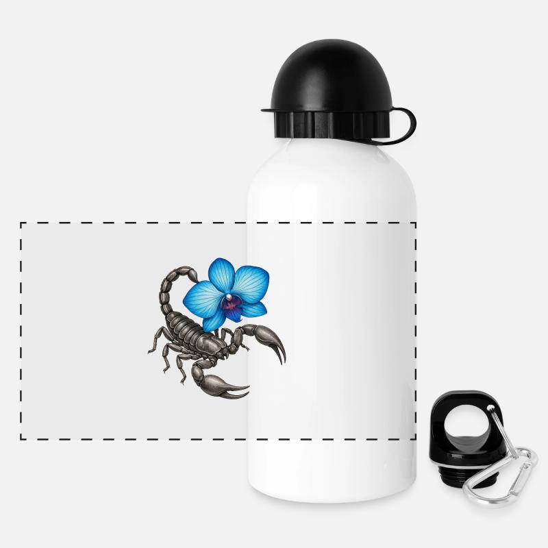 Scorpio with blue orchid - Panoramic Thermal Bottle with Lid 500 ml - white