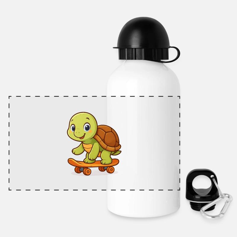 Cute turtle on skateboard - Panoramic Thermal Bottle with Lid 500 ml - white
