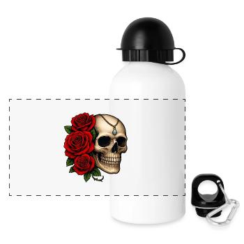 Roses & Skulls Tattoo Design - Panoramic Thermal Bottle with Lid 500 ml - white - Front