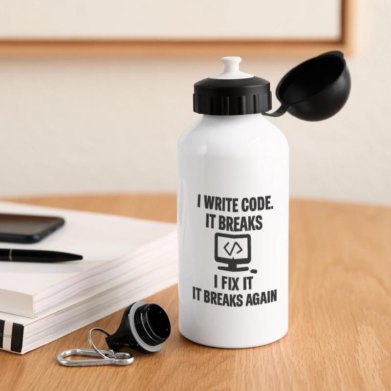 I Write Code – Funny Programmer T-Shirt Panorama Trinkflasche mit Deckel 500 ml