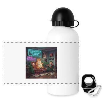 Chill Katze Auf Neon Plaid - Panorama Trinkflasche mit Deckel 500 ml - Weiß - Vorne