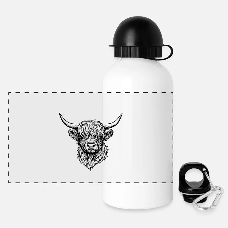 Dessin au trait Highlander monochrome - Gourde panoramique avec couvercle 500 ml - blanc