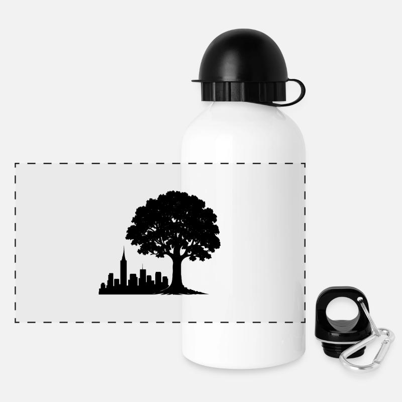 City Forest Skyline Silhouette - Panoramic Thermal Bottle with Lid 500 ml - white
