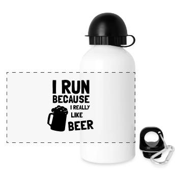 I Run Because I Really Like Beer Shirt Workout Run - Panoramic Thermal Bottle with Lid 500 ml - white - Front