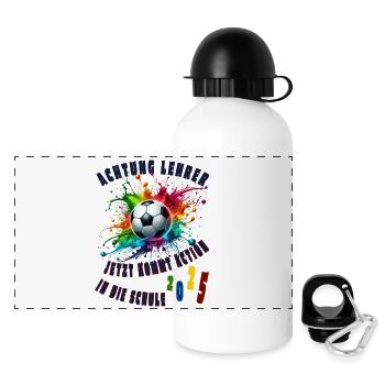 Fußball Schulkind 2025 Einschulung Achtung Lehrer! - Panorama Trinkflasche mit Deckel 500 ml - Weiß - Vorne