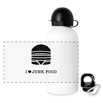 Ich liebe Junk-Food / I Junk-Food lieben - Panorama Trinkflasche mit Deckel 500 ml - Weiß - Vorne