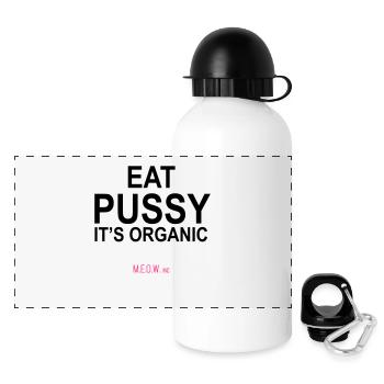 Eat Pussy - It's Organic - Panorama Trinkflasche mit Deckel 500 ml - Weiß - Vorne