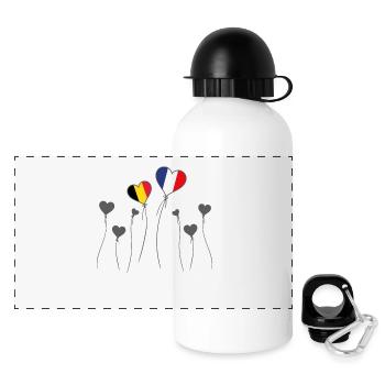 Drapeaux Français et Belge France Belgique coeur - Gourde panoramique avec couvercle 500 ml - blanc - Devant
