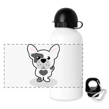 French Bulldog - Panoramic Thermal Bottle with Lid 500 ml - white - Front