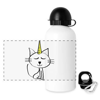 Chat dessin minou cadeau anniversaire Licorne - Gourde panoramique avec couvercle 500 ml - blanc - Devant