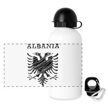 Albania, scribble black - Panoramic Thermal Bottle with Lid 500 ml - white - Front