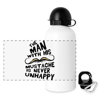 mustache man mustache unhappy quote - Panoramic Thermal Bottle with Lid 500 ml - white - Front