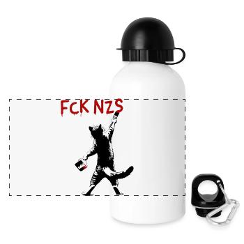 FCK NZS Cat Against Racism Street Art Style - Panoramic Thermal Bottle with Lid 500 ml - white - Front