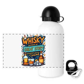WHISKY PARCE QU’AUCUNE GRANDE HISTOIRE N’A COMMENCÉ PAR UNE SALADE - Gourde panoramique avec couvercle 500 ml - blanc - Devant