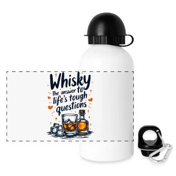 WHISKY: DIE ANTWORT AUF DIE SCHWIERIGEN FRAGEN DES LEBENS - Panorama Trinkflasche mit Deckel 500 ml - Weiß - Vorne