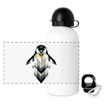 Pingouin géométrique – Élégance givrée - Gourde panoramique avec couvercle 500 ml - blanc - Devant