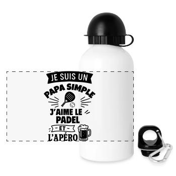 Papa simple padel idée cadeau fête des pères - Gourde panoramique avec couvercle 500 ml - blanc - Devant