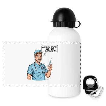 Drôle de dicton d’infirmière – Médicament contre la stupidité - Gourde panoramique avec couvercle 500 ml - blanc - Devant