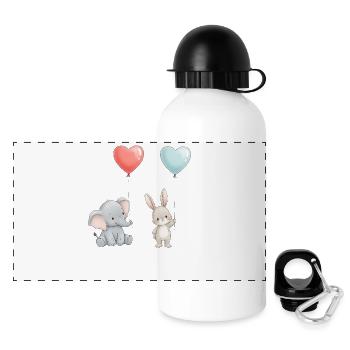 Elefant Hase Liebe Ballon Herz Cute - Panorama Trinkflasche mit Deckel 500 ml - Weiß - Vorne