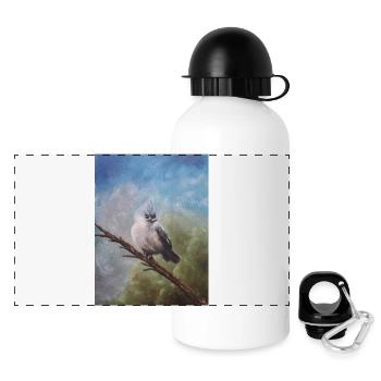 Whimsical Blue-Crested Bird Illustration - Panoramic Thermal Bottle with Lid 500 ml - white - Front
